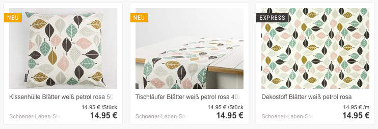 Stoff mit Blätter, Canvas, Schöner Leben, weiss petrol rosa, Baumwolle