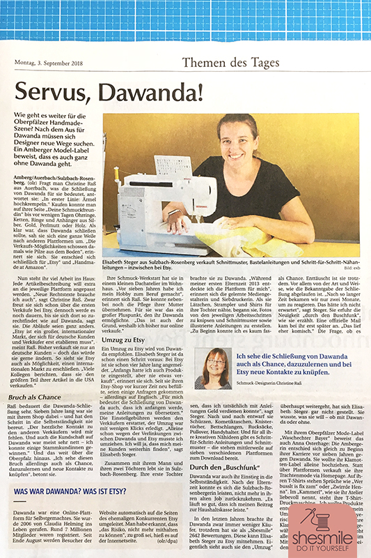 Elisabeth Steger aus Sulzbach-Rosenberg verkauft Schnittmuster, Bastelanleitungen und Schritt-für-Schritt Nähanleitungen. Inzwischen ist sie bei Etsy.