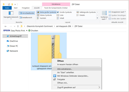 ZIP-Dateien mit E-Books und Dateien von shesmile einfach entpacken