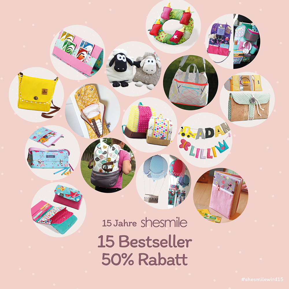 Jubiläumswoche mit fetten Rabatten, Gewinnspiel und Mitmachaktion! Einfach. Kreativ. 15 Jahre shesmile!