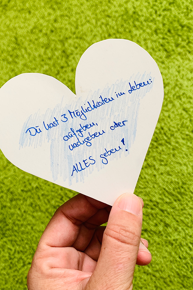 Du hast 3 Möglichkeiten im Leben: Aufgeben, Nachgeben oder ALLES geben! Mein Mutmach-Brustkrebs-Tagebuch von shesmile.