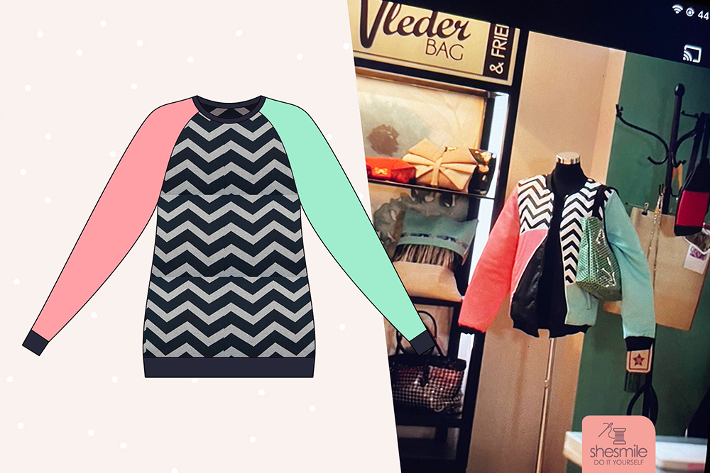 Gesehen bei VlederBag im Laden. Genäht von shesmile. Einen Pullover RiekeRaglan passend zur Lieblingsserie GZSZ Requisite nähen. Schnittmuster von shesmile.