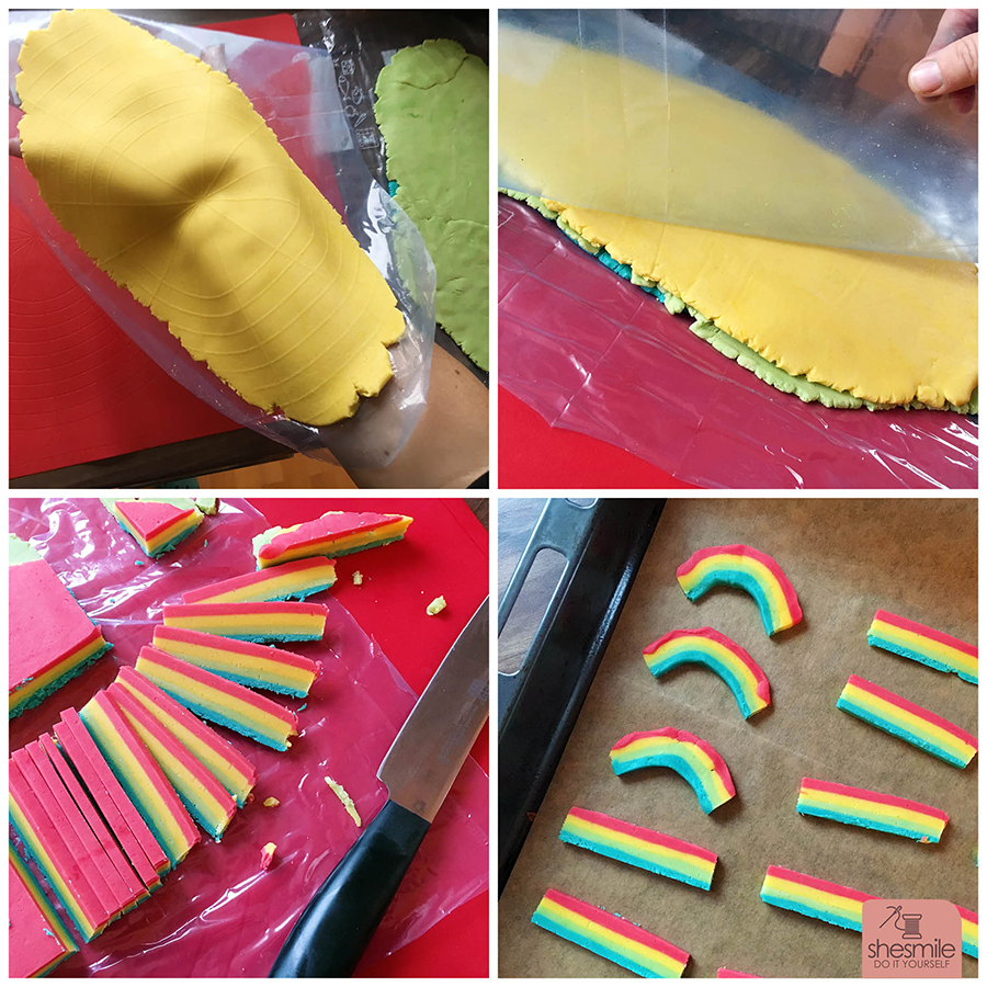 Regenbogen-Butterplätzchen mit weisser Schokolade-Wolken und bunten Zuckerperlen - Schritt-für-Schritt-Backanleitung mit Rezept von shesmile