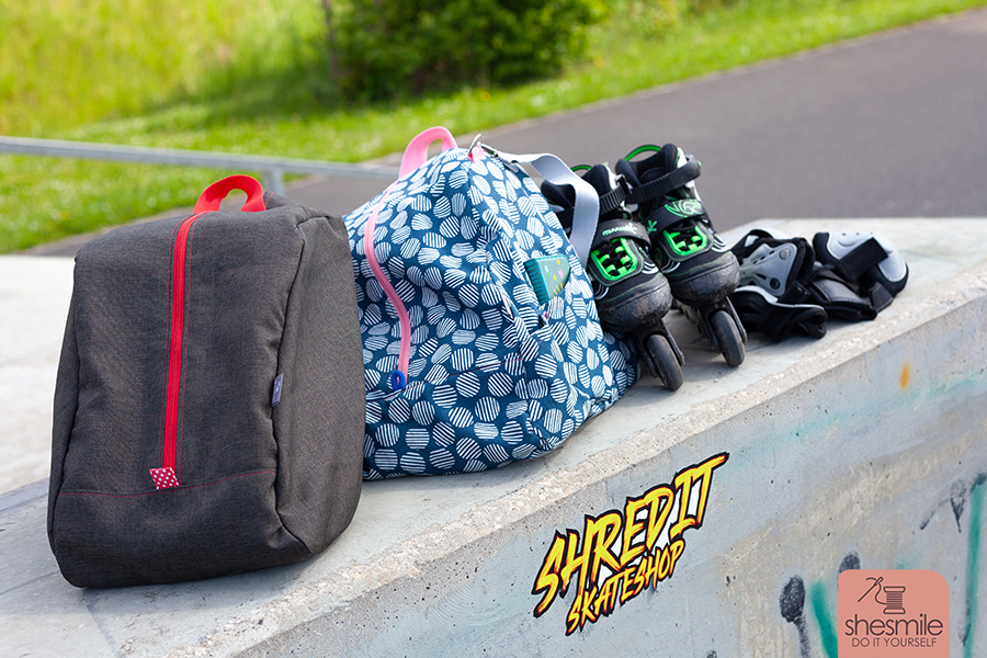 Eine Nähanleitung mit Schnittmuster in 3 Größen von shesmile! Einen SusiSkates Rucksack für die Inline-Skates meiner Tochter nähen.