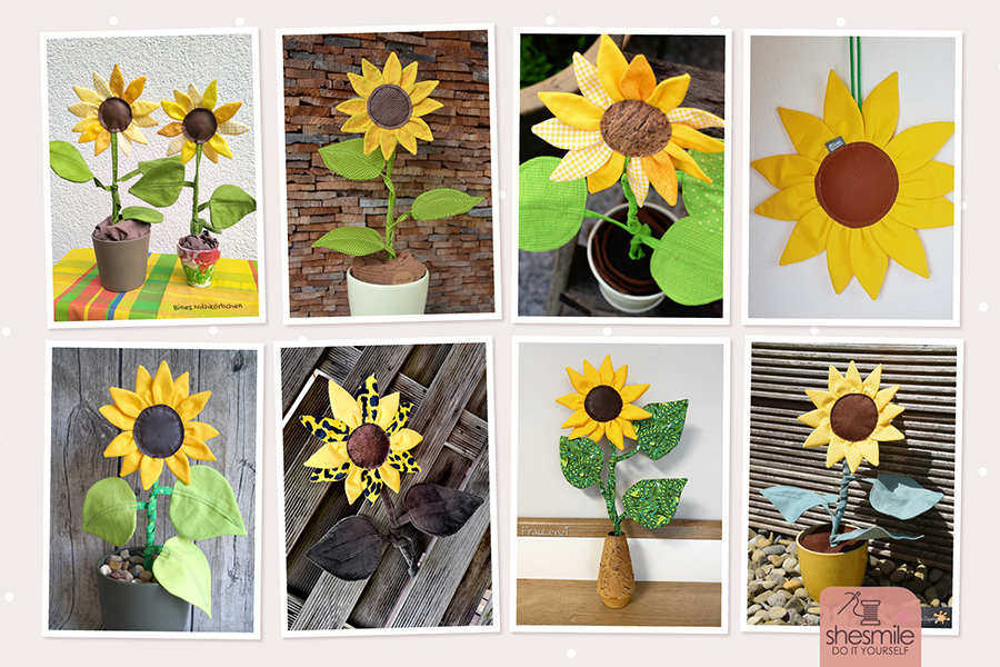 Nähanleitung und Schnittmuster gestaltet als PDF-E-Book von shesmile für Frieda Sonnenblume. Die Zimmerpflanzen aus Stoff für Allergiker, das Kinderzimmer, Vielreisende, kranke und alte Menschen, schattige Plätzchen oder Pflanzendummies wie mich!