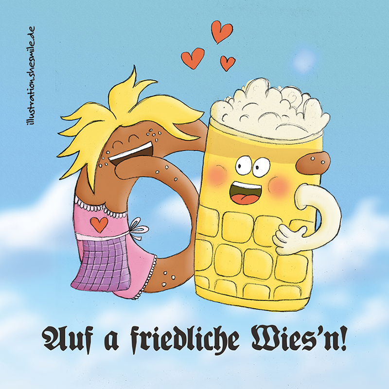 Sooo verliebt! Brini Brezel und Manfred Maßkrug. O'zapft is! Auf eine friedliche Wies'n (Eine Illustration von shesmile)