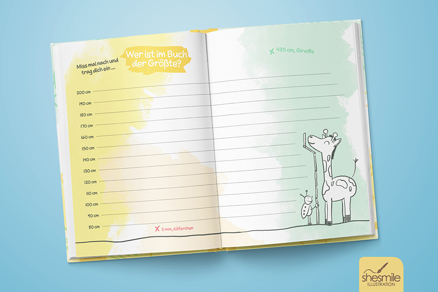 Mein Kreativ-Freundebuch zum Malen, Krtizeln und Schreiben - Illustriert und Gestaltet von shesmile - Ideal für Kinder im Kindergarten oder in der Grundschule. Vorschau ins Buch.