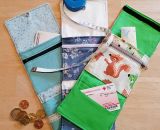 Nähanleitung und Schnittmuster gestaltet als PDF-E-Book von shesmile für einen kleinen Geldbeutel Kleinkram für Kinder, Damen und Herren. 3 Kartenfächer, ein Reißverschluss-Münzfach und zwei Steckfächer.