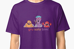 Im shesmile RedBubble Shop gibt es die Grusalabim-Monster ➚ auch auf T-Shirts, Kissen, Sticker, Tassen und Co.