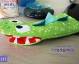 Handschuh Frederick (Eine Nähanleitung mit Schnittmuster von shesmile) Einheitsgröße. Ideal für Ofen und Grill. Nähbar als Krokodil, Hai, Schlange oder ganz neutral.