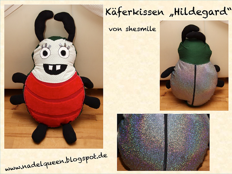 Käferkissen - Hildegard (Nähanleitung und Schnittmuster für ein großes Kuschelkissen bzw. Überzug) Hier genäht von Nadelqueen.