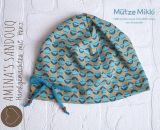 Mütze Mikki, eine einlagig-dünne Sommermütze für Babys und Kinder. Schnell und einfach genäht. Nur 4 Nähte mit dem Zick-Zack-Stich der Haushaltsnähmaschine. Eine Nähanleitung mit Schnittmuster von shesmile. Größe 37 bis 54 cm Kopfumfang (schräg gemes