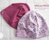 Mütze Mikki, eine einlagig-dünne Sommermütze für Babys und Kinder. Schnell und einfach genäht. Nur 4 Nähte mit dem Zick-Zack-Stich der Haushaltsnähmaschine. Eine Nähanleitung mit Schnittmuster von shesmile. Größe 37 bis 54 cm Kopfumfang (schräg gemes