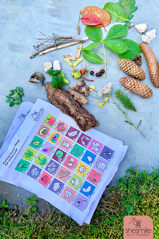 Ein Waldspaziergang mit Natur-Bingo-Suche - Ein Erlebnis für die ganze Familie. Im Urlaub, Ferien oder am Wochenende - Mit PDF-Druckvorlagen von shesmile
