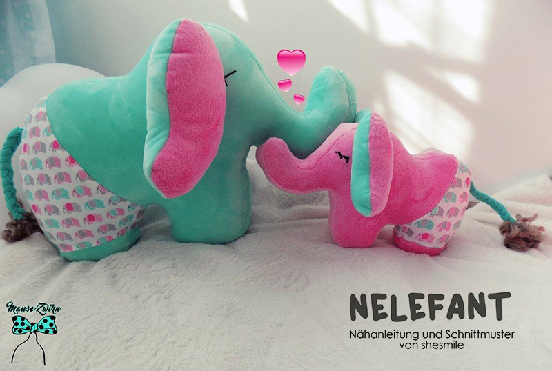 Elefanten-Kuscheltier - Nelefant (Eine Nähanleitung samt Schnittmuster von shesmile) Hier in zwei Größen genäht von MauseZwirn.