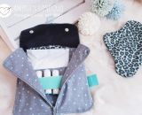 Nähanleitung und Schnittmuster gestaltet als PDF-E-Book von shesmile für ein Täschchen Petra mit Fächern für Periodenunterwäsche, (wiederverwendbare Stoff-) Slipeinlagen, Menstruationstasse und Tampons.