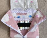 Nähanleitung und Schnittmuster gestaltet als PDF-E-Book von shesmile für ein Täschchen Petra mit Fächern für Periodenunterwäsche, (wiederverwendbare Stoff-) Slipeinlagen, Menstruationstasse und Tampons.