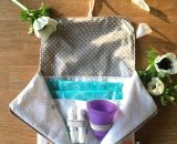 Nähanleitung und Schnittmuster gestaltet als PDF-E-Book von shesmile für ein Täschchen Petra mit Fächern für Periodenunterwäsche, (wiederverwendbare Stoff-) Slipeinlagen, Menstruationstasse und Tampons.