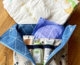 Nähanleitung und Schnittmuster gestaltet als PDF-E-Book von shesmile für ein Täschchen Petra mit Fächern für Periodenunterwäsche, (wiederverwendbare Stoff-) Slipeinlagen, Menstruationstasse und Tampons.