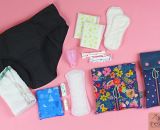 Nähanleitung und Schnittmuster gestaltet als PDF-E-Book von shesmile für ein Täschchen Petra mit Fächern für Periodenunterwäsche, (wiederverwendbare Stoff-) Slipeinlagen, Menstruationstasse und Tampons.
