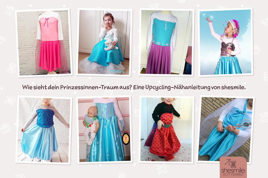 Prinzessin Kostüm (Eine Upcycling-Nähanleitung für alle Größen von shesmile) Mit Tellerrock, Schleier und T-Shirt-Upcycling. Ohne Schnittmuster. Ergebnisse aus dem Probenähen.
