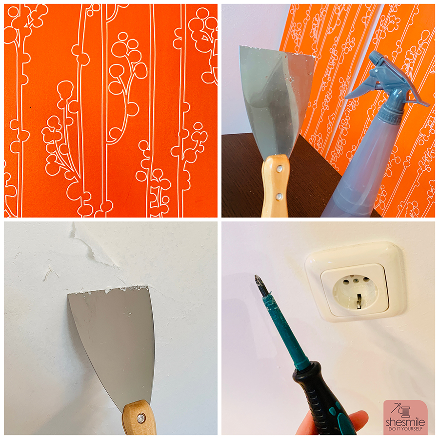 Renovieren und Gestalten. Die Schöner Wohnen Serie von shesmile mit Teil 1: Tapeten lösen und Wände Streichen. Tipps, Tricks und Ideensammlung zum Lösen von Tapeten, Streichen der Wand mit weissem Rahmen, scharfen Farbkanten und ohne Farbunterlaufendem Malerband, Füllen von Rissen und Löchern in der Wand mit Moltofil von Molto. Dekorieren der Wand mit Bildern und Uhren.