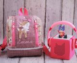 Nähanleitung und Schnittmuster in zwei Größen gestaltet als PDF-E-Book für einen Rucksack KlapPack in 2 Größen mit praktischer großer Klappenöffnung. Ideal auch für Kindergarten, Ausflug und den Musikwürfel Toniebox. Zum Transport und Schutz der Figu