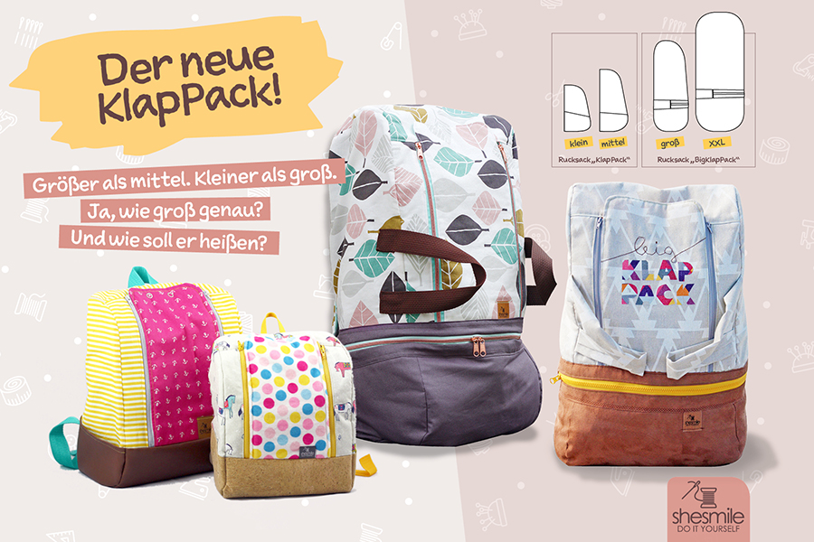 Rucksack MidiKlapPack - Das Herzstück der KlapPack-Serie. Kleiner als groß und XXL, größer als klein und mittel - Midi eben (Nähanleitung & Schnittmuster von shesmile)