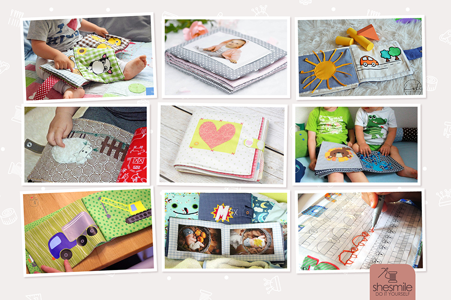 Bilderbuch aus Stoff - Nähanleitung und Schnittmuster von shesmile - Ideal für kleine Baby- und Kinderhände. Wunderschönes Geschenk zur Geburt oder Taufe.