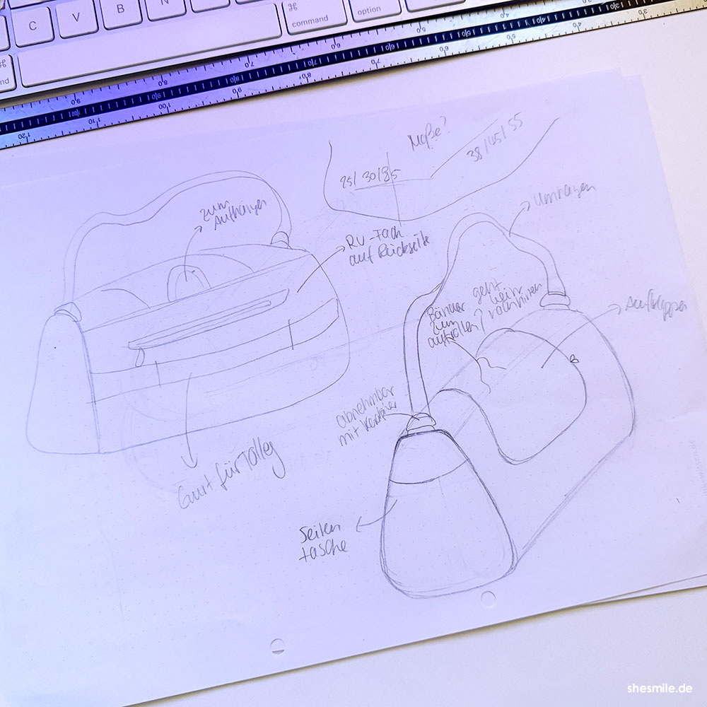erste schnittmuster skizze shesmile diy tasche bigklappauf
