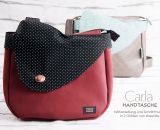 Nähanleitung und Schnittmuster gestaltet als PDF-E-Book von shesmile für eine Handtasche und Umhängetasche Carla in zwei Größen. Carla ist deine Mädchen- und Damenhandtasche mit der geschwungenen Klappe. Carla hat ein großes Hauptfach und unter der K