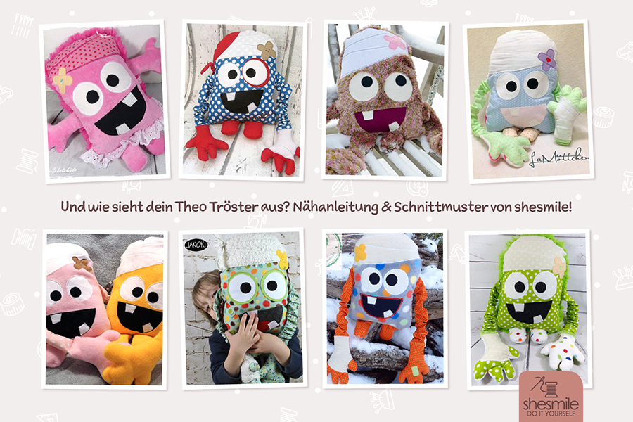 Theo Tröster das Kummermonster-Kissen (Eine Nähanleitung und Schnittmuster von shesmile) Ergebnisse aus dem Probenähen