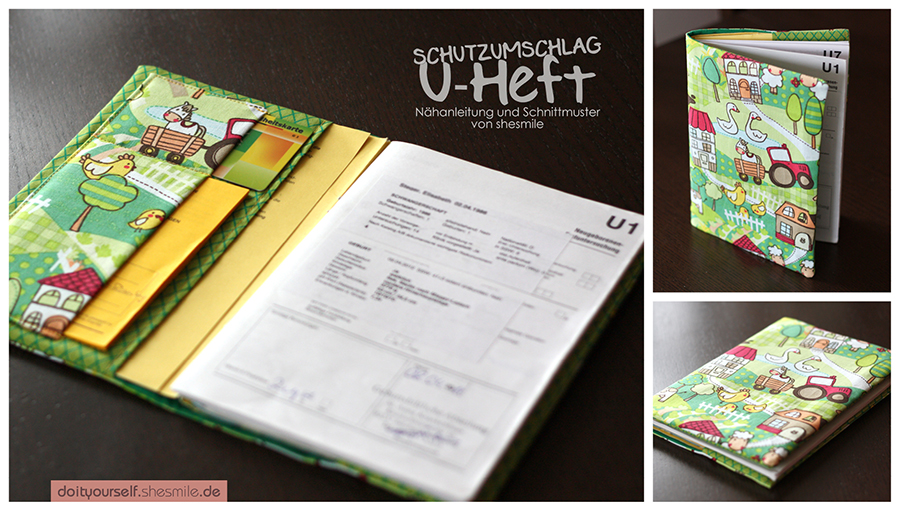 U-Heft Schutzumschlag aus Bauernhof-Stoff (Nähanleitung und Schnittmuster von shesmile)