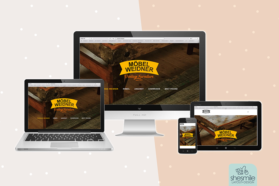 Möbel Weidner in Hahnbach hat das Design des Firmenauftritts einmal komplett überarbeitet. Dazu gehören ein neues Logo und neue Farben. Die Umsetzung und Optimierung der neuen Website bzw. des kompletten Onlineauftritts (Facebook-Seite, Pinterest-Profil und Google-Eintrag) des Möbelstudios für Vintage Möbel nach Maß hat dabei shesmile übernommen. SEO-Optimiert und im einheitlichen Gesamtbild.