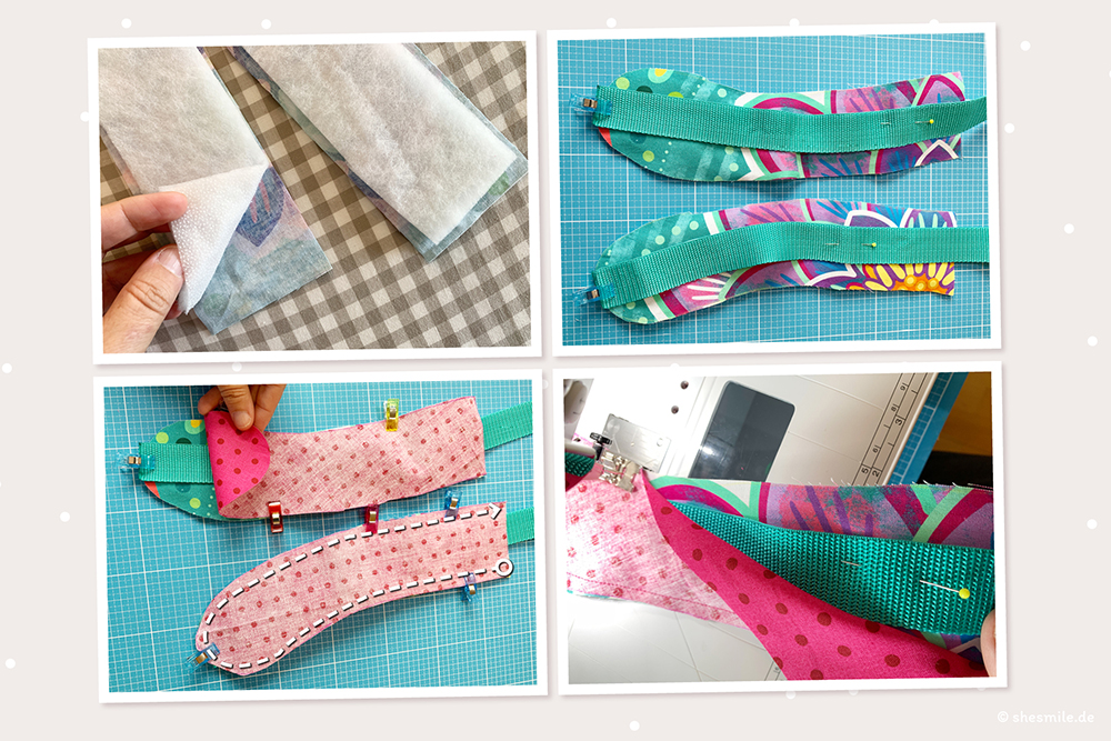 Eine Schritt-für-Schritt Nähanleitung mit vielen Fotos. Auzug aus dem E-Book Tasche KlappAuf. Rucksack-Gurte längenverstellbar und ohne offenes Ende nähen.