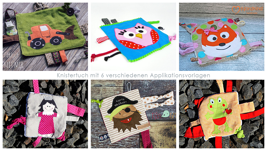 Knistertuch für Babys - Spiel mit mir - Als Geschenk zur Geburt nähen. (Nähanleitung, Schnittmuster und 6 verschiedene Applikationsvorlagen von shesmile) Ergebnisse aus dem Probenähen.