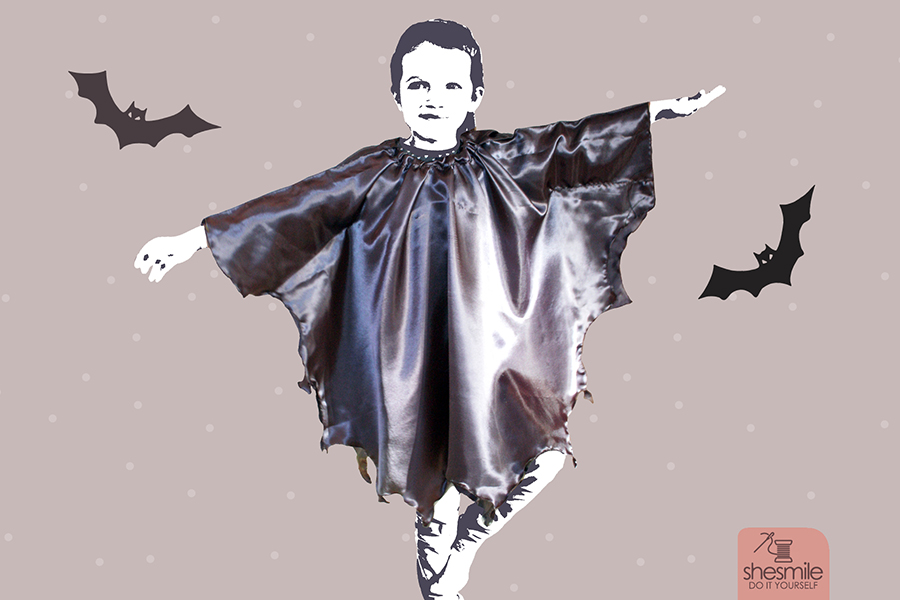 Fledermaus-Poncho (Kostenlose Nähanleitung) Kostüme zum Verkleiden für Kinder und Erwachsene schnell und einfach selber nähen. Mit der passenden Nähanleitung, Schnittmuster, Bastelidee, DIY-Tutorial von shesmile.