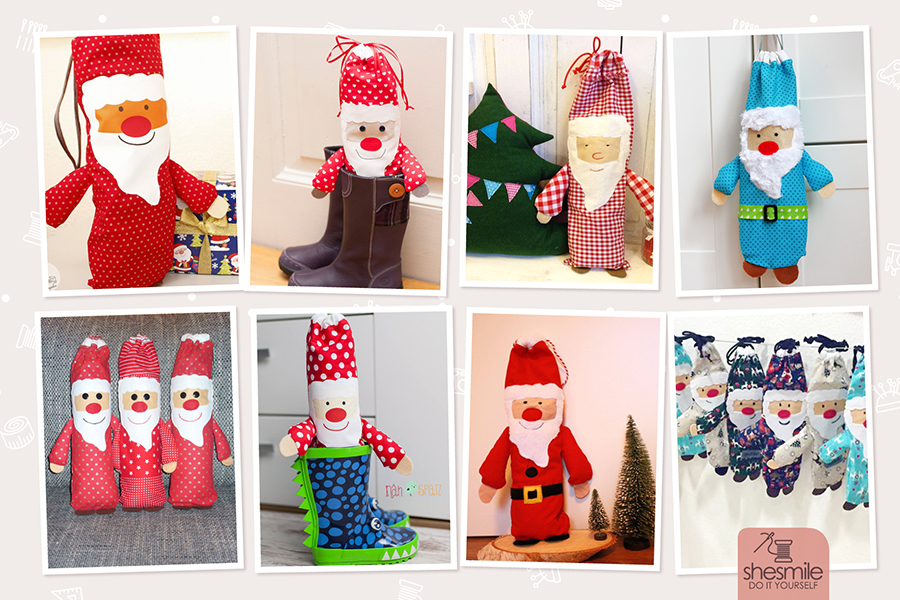 Nähanleitung und Schnittmuster gestaltet als PDF-E-Book für supersüße Nikolaus-Säckchen zum Aufhängen vor der Tür oder Verstecken im Kinderstiefel.