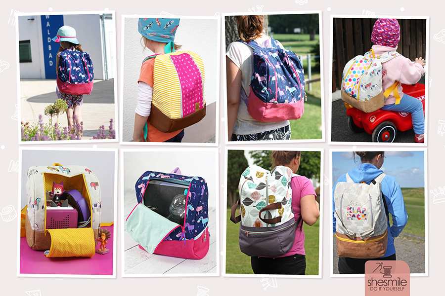 Rucksack-Set KlapPack (Nähanleitung und Schnittmuster für alle 5 Größen in 3 E-Books von shesmile