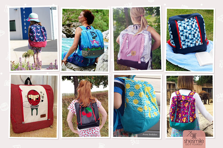 Nähanleitung mit Schnittmuster, gestaltet als PDF-E-Book für einen mittelgroßen MidiKlapPack Rucksack. Größer als die kleine und mittlere Version, kleiner als groß und XXL. Der MidiKlapPack wird ohne Nassfach genäht, dafür mit zwei Seitentaschen. Ideal als leichter Schulrucksack, für den Wochenend-Ausflug, für Jugendliche und Erwachsene, beim Sport oder als große Wickteltasche für die Mama.