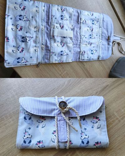 Für die näh Projekte to Go habe ich nach einer kleinen aber feinen Tasche gesucht. Genäht wurde eine Kosmetiktasche Hanging3 von shesmile aus zwei Baumwollstoffen, in Flieder Farben. Und die verschiedenen Taschen passen alle wichtigen Kleinigkeiten und so ist alles gut verpackt.