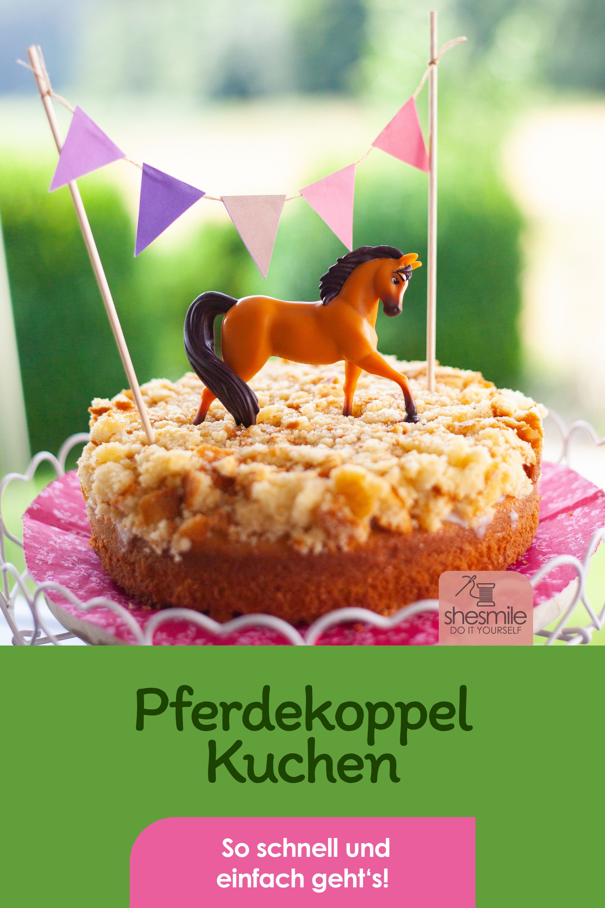 Pferdekoppel-Kuchen mit Wimpelkette für die Pferdeparty