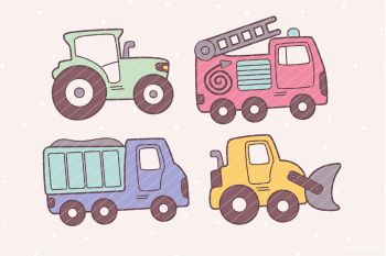 Radlader Rudi, Kipplaster Karl, Traktor Tom und Feuerwehr Fred (Plotterdatei)