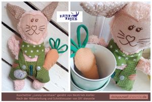 Kuscheltier Hase Lenny Lernhase, Schnittmuster und Nähanleitung von shesmile DIY.