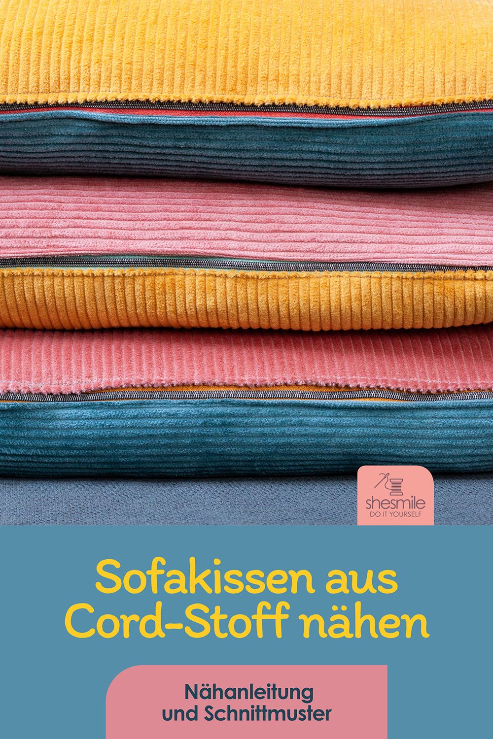 Kuschelweiche Sofakissen aus Cord-Stoff mit Reißverschluss nähen
