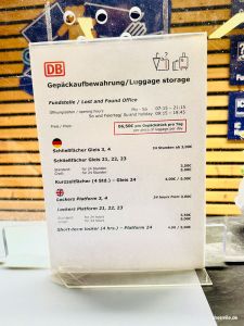 Preisliste für die Kofferabgabe