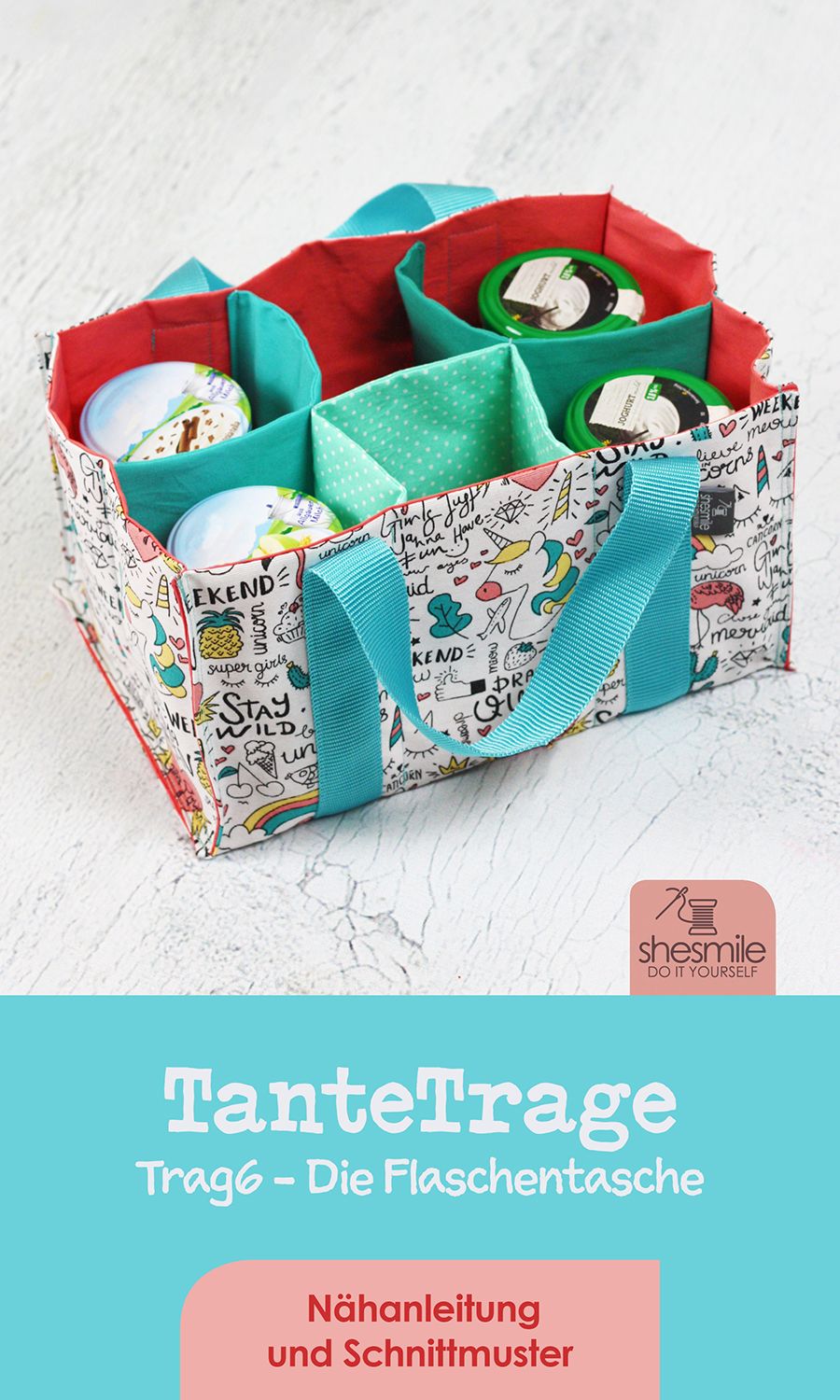 TanteTrage - 5 Tragetaschen für Flaschen, Gläser oder Spielzeug