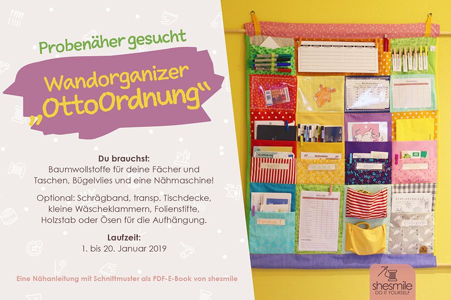 Probenäher gesucht! Nähanleitung und Schnittmuster gestaltet als PDF-E-Book für einen Familien-Wandorganizer aus Stoff OttoOrdnung.