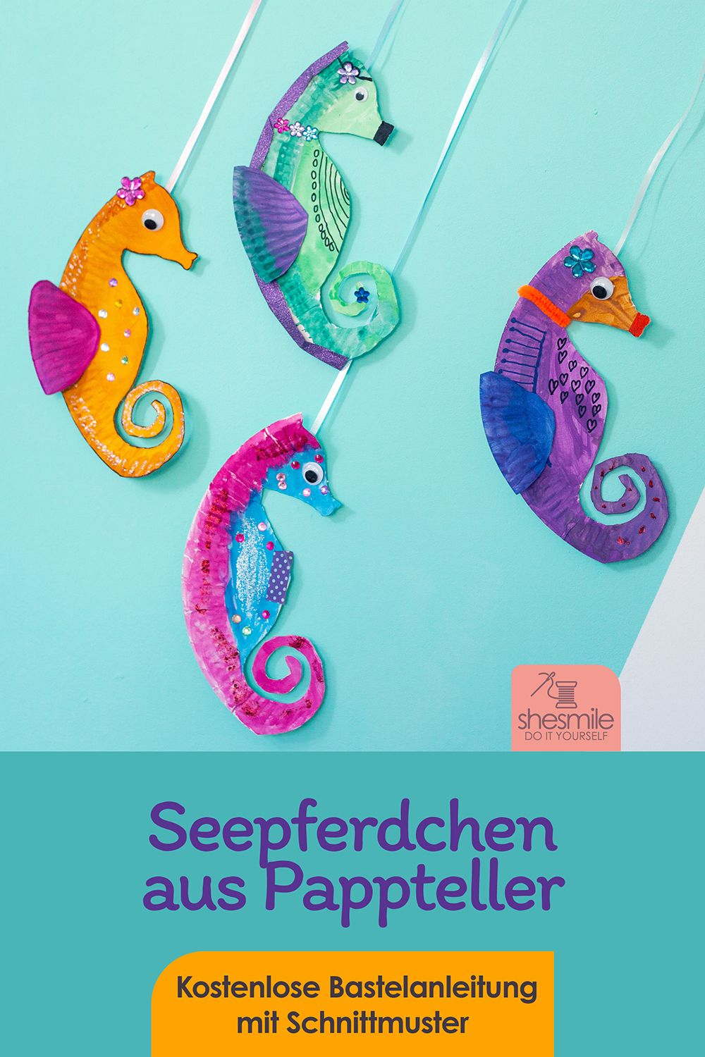 Pappteller-Seepferdchen (Kostenlose Bastelanleitung und Schnittmuster)