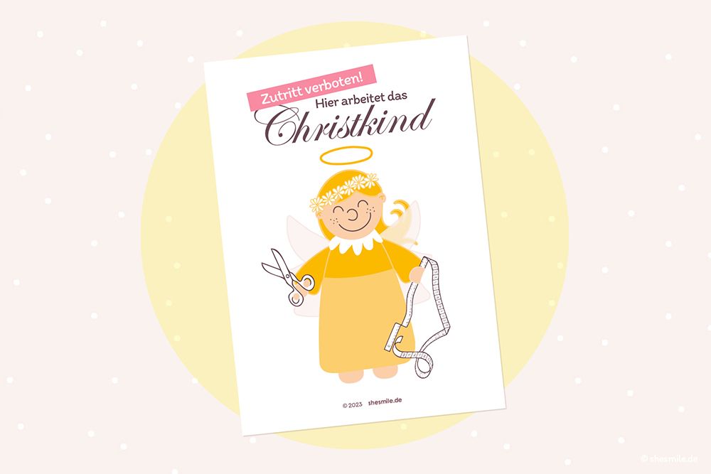 Türschild "Zutritt Verboten: Hier arbeitet das Christkind" (Kostenlose Druckvorlage)